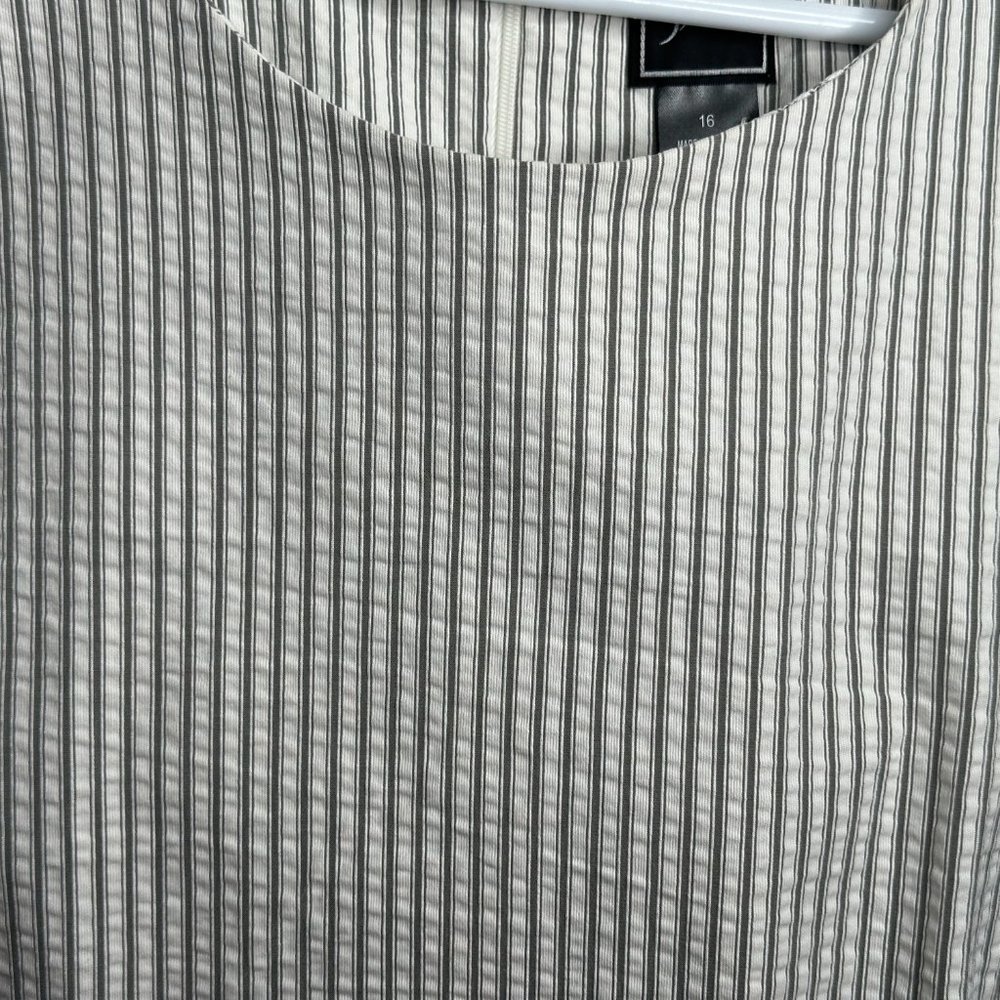 Dress Wing Ruffle Sleeve Pinstripe Crew Neck Zip Stretch Easter Spring Sz 16 - Picture 11 of 14